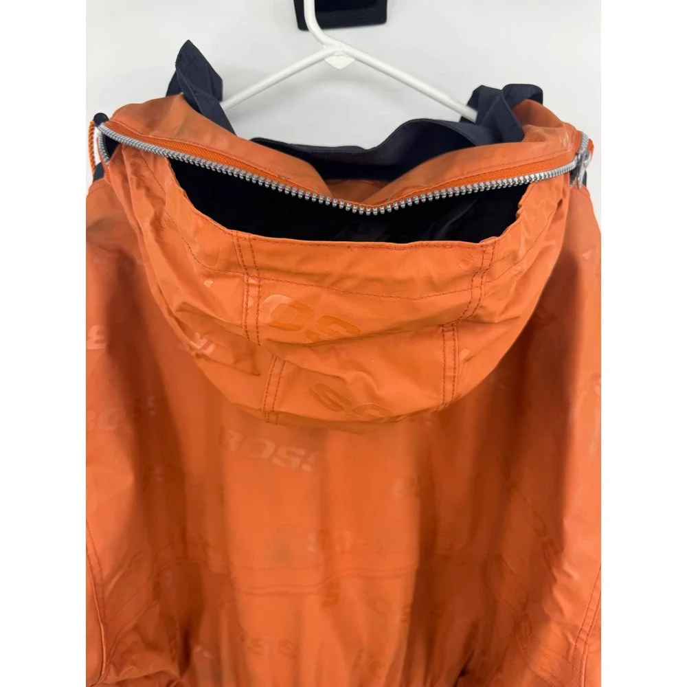 Vintage BOSS Anorak Jacket Mens XXL Orange Navy Blue Logo Print Windbreaker Hood